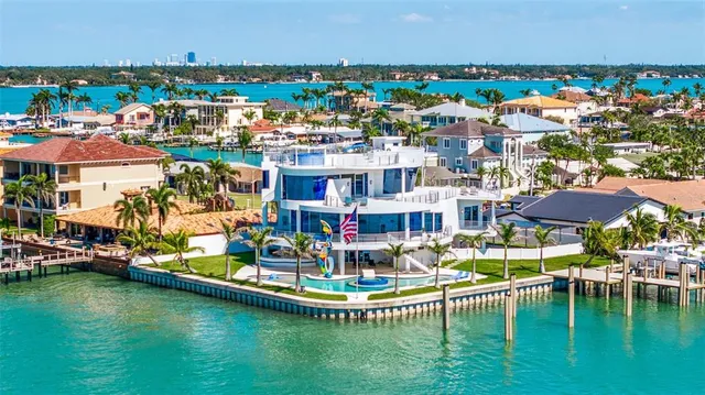 a view of a lake with a city