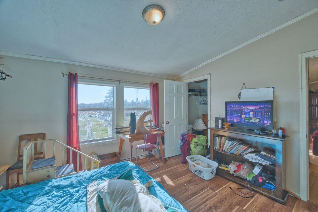 3932 Hwy 100 Aurora Mn 55705 Aurora, MN 55705 - Photo 4 of 44 Bedroom featuring crown molding, a closet, wood finished floors, and vaulted ceiling