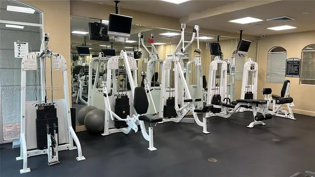 a view of a room with gym equipment