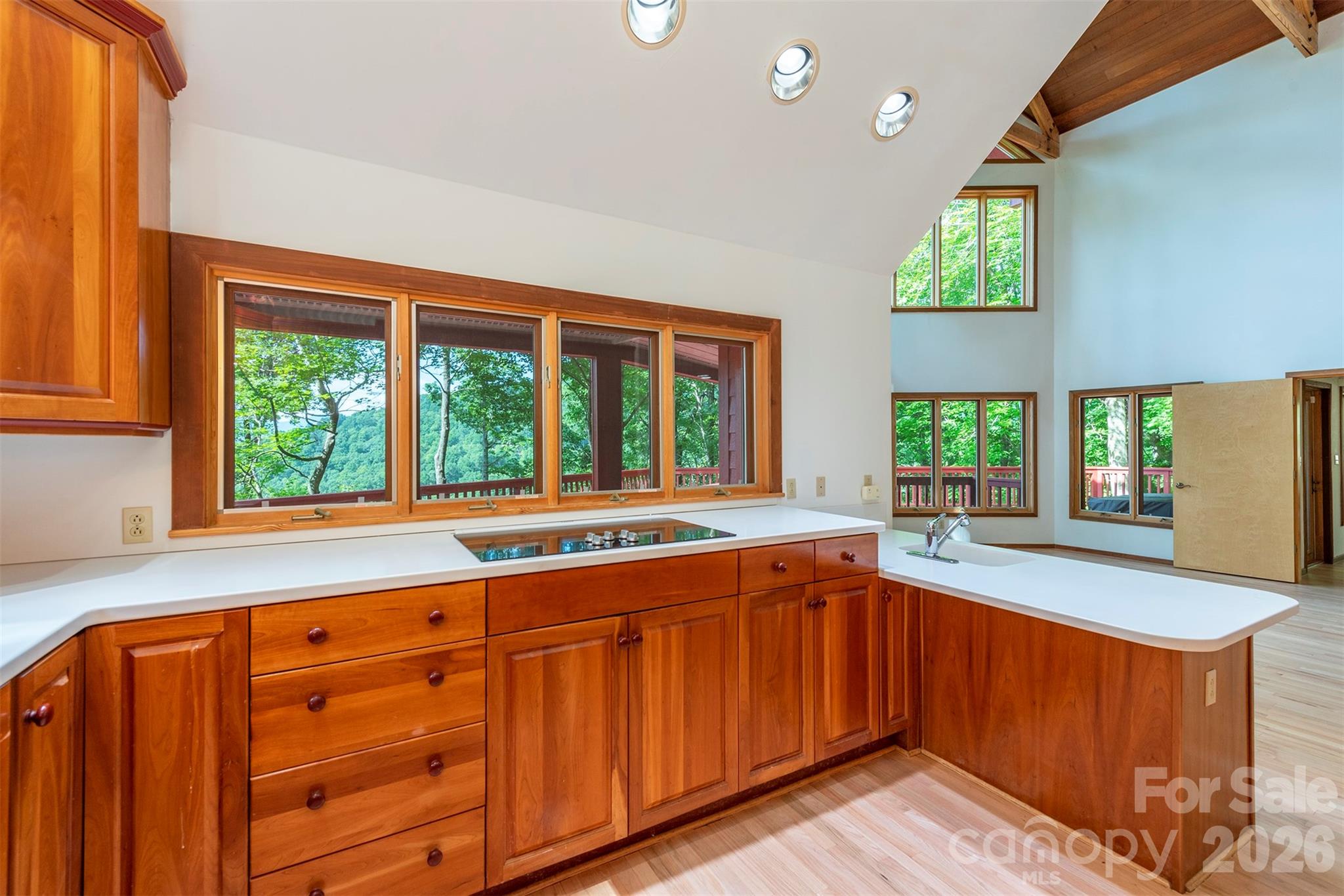 7 Winding Poplar Road Black Mountain, NC 28711 - Photo 15 of 48 a kitchen with stainless steel appliances wooden cabinets a stove and a large window