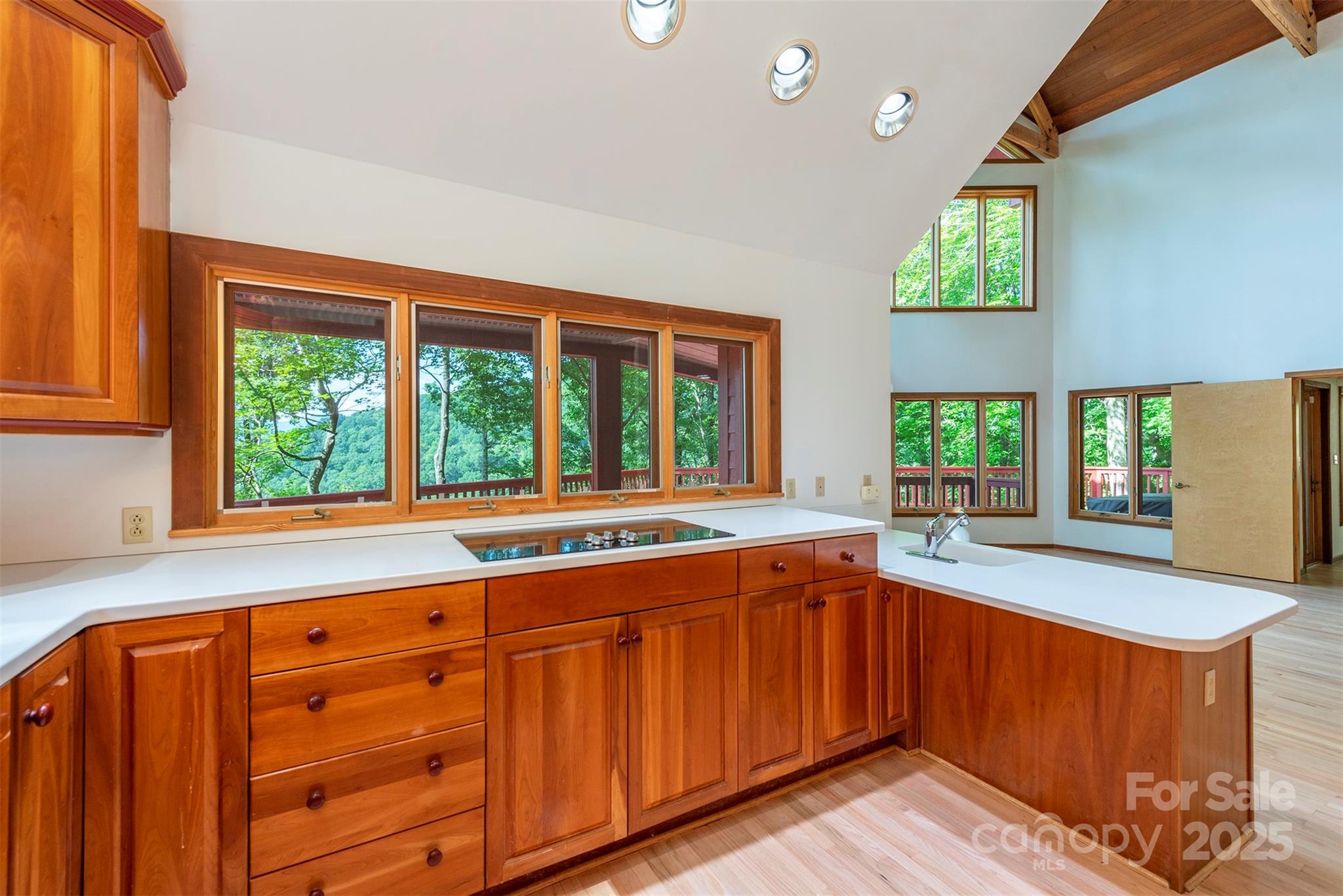 7 Winding Poplar Road Black Mountain, NC 28711 - Photo 16 of 48 a kitchen with stainless steel appliances wooden cabinets a stove and a large window