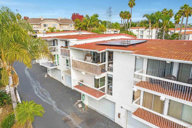 an outdoor space with furniture
