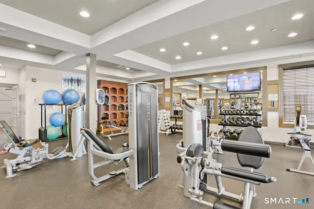 a view of a room with gym equipment