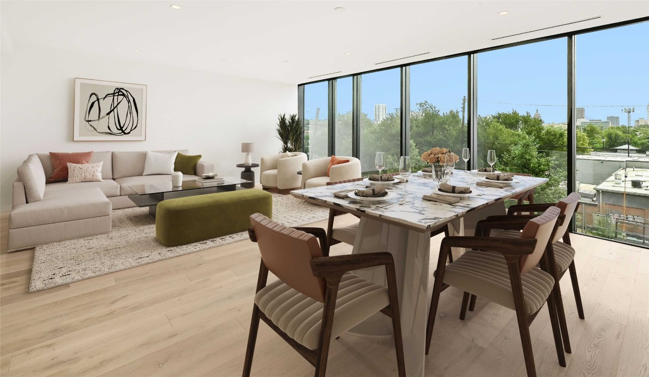 1006 Baylor Street, Unit 202 Austin, TX 78703 - Photo 1 of 23 a dining room with furniture a flat screen tv and a large window