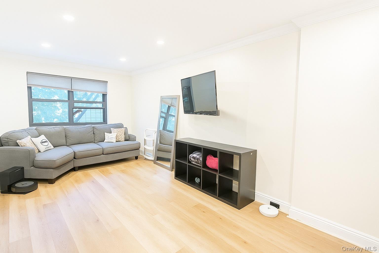 60 White Oak Street, Unit 2H New Rochelle, NY 10801 - Photo 10 of 15 a living room with furniture a fireplace and a flat screen tv