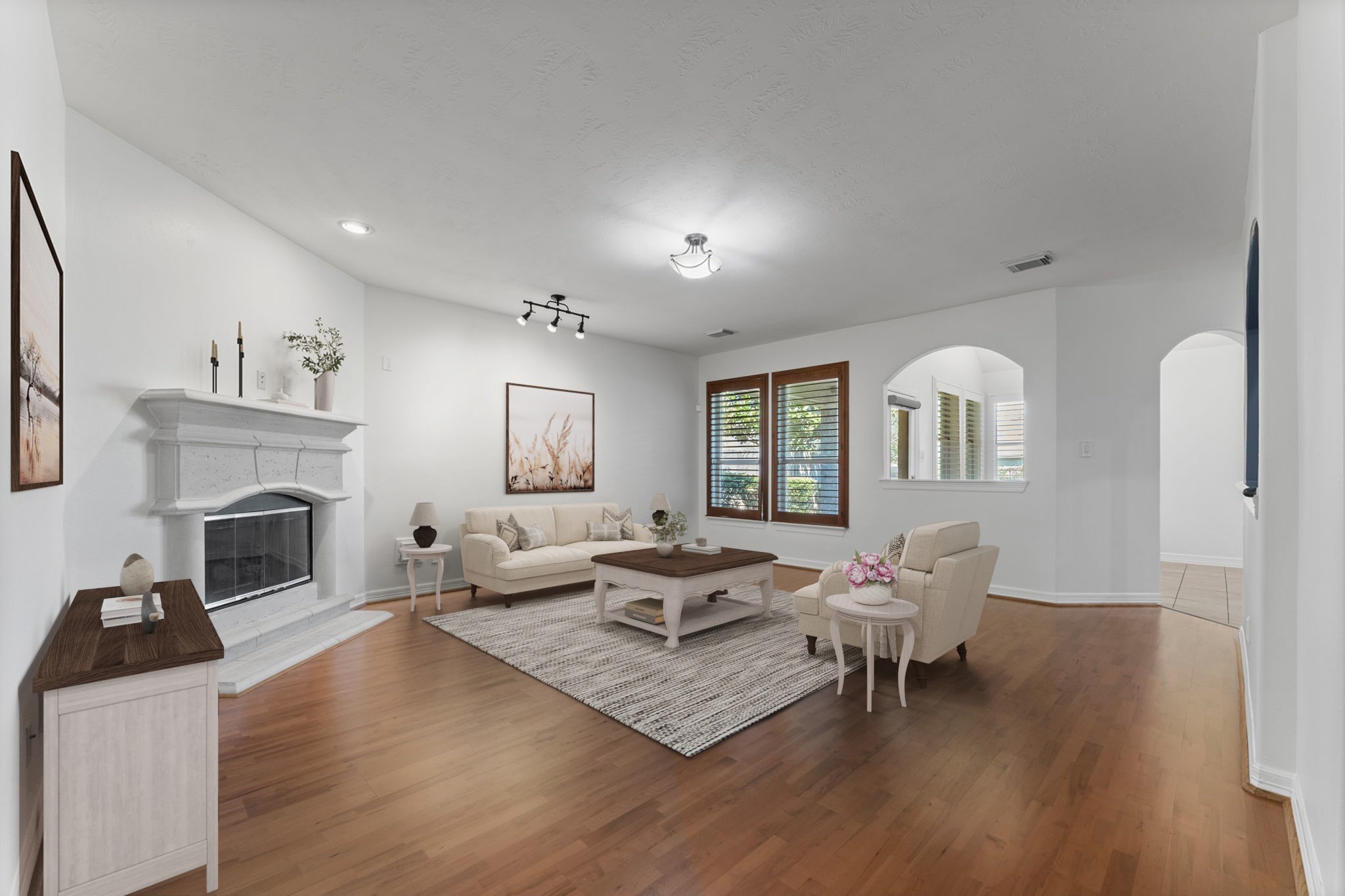 3131 Rustic Gardens Drive Spring, TX 77386 - Photo 7 of 39 a living room with furniture or couch and a fireplace