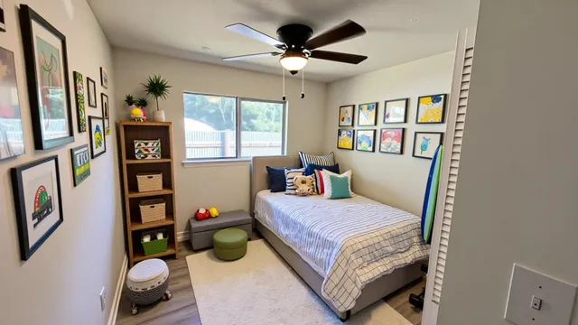 a bedroom with furniture and a window