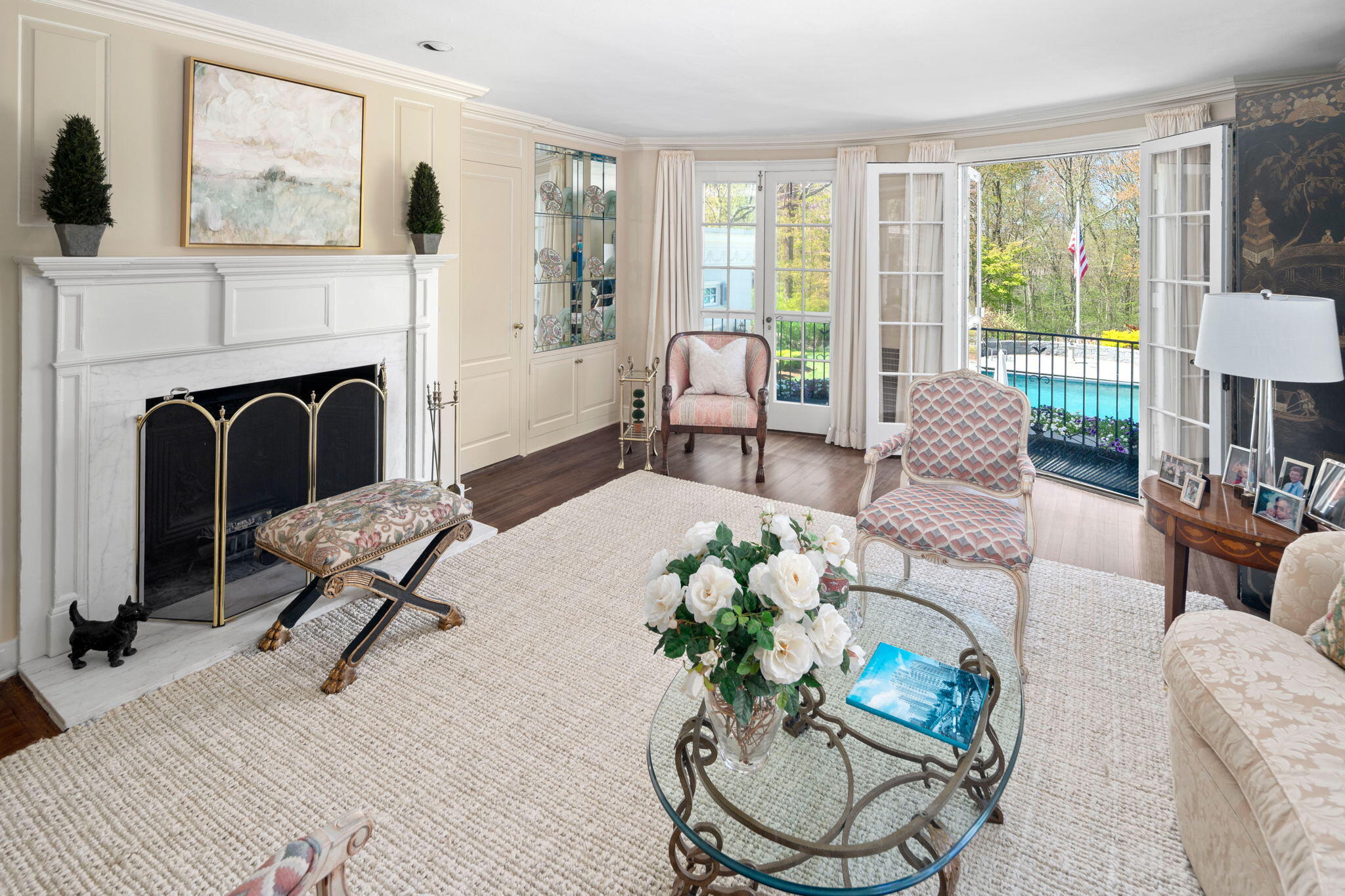 176 Michigan Road New Canaan, CT 06840 - Photo 7 of 42 Living Room Balcony Overlooks Pool