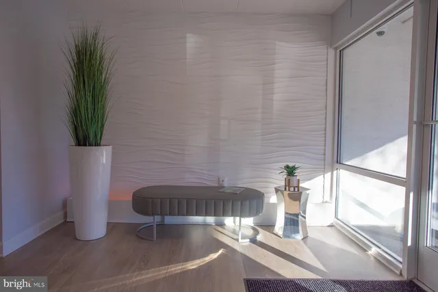 a bathroom with a sink and a potted plant