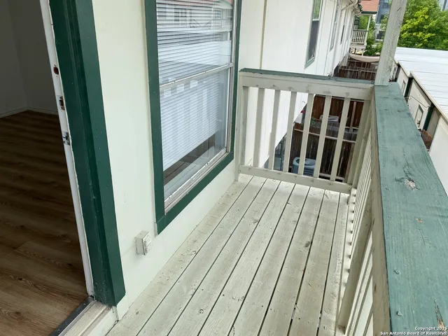 a view of wooden balcony