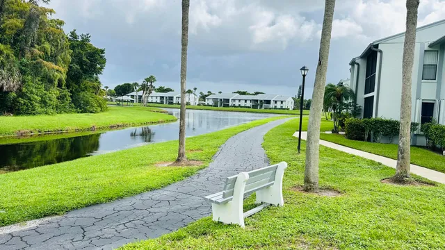 a view of a garden with swimming pool