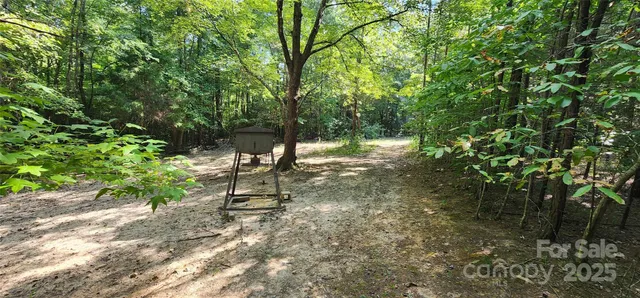 a swimming pool with trees in the background