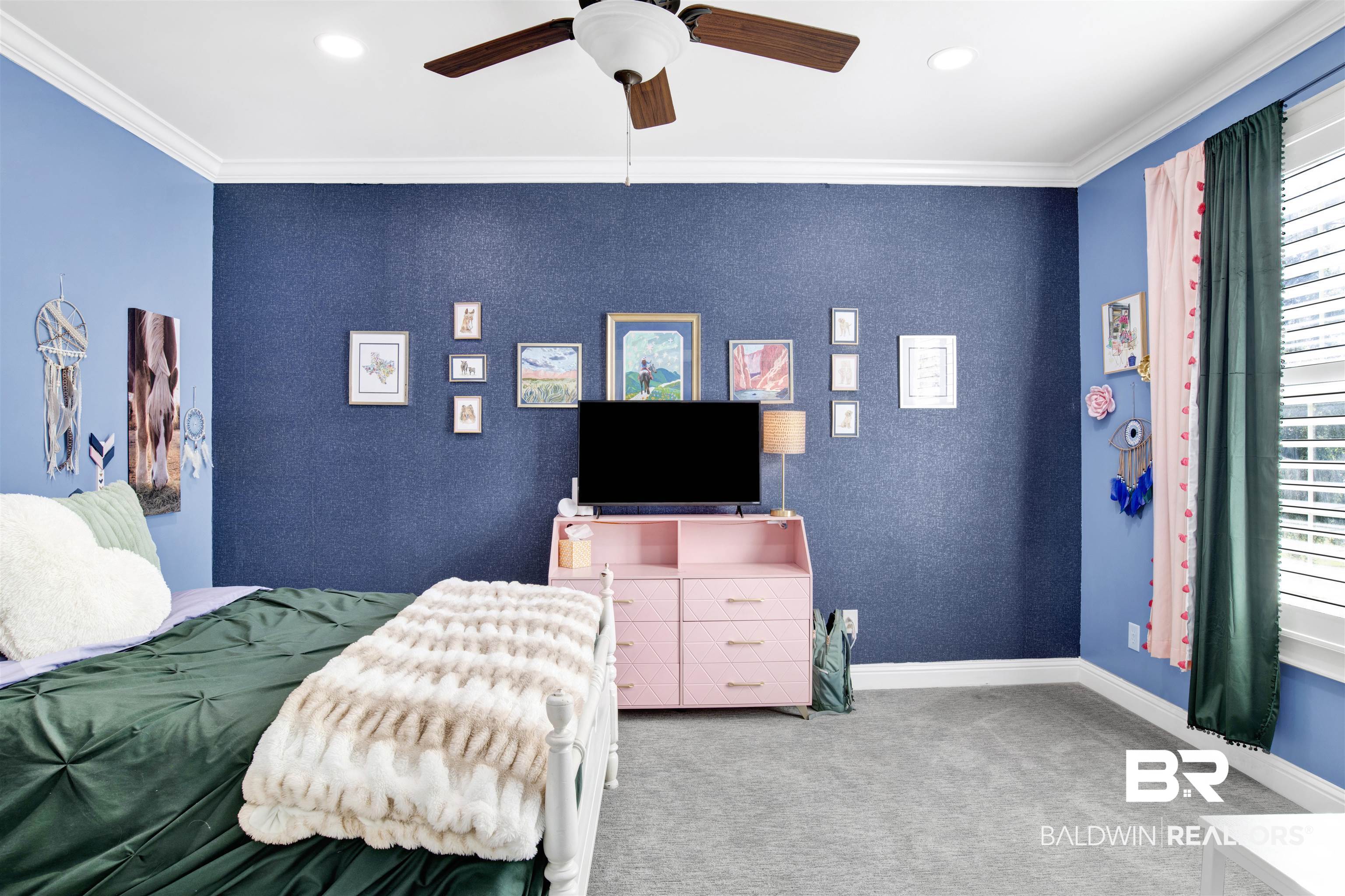 11116 Redfern Road Daphne, AL 36526 - Photo 36 of 46 Carpeted bedroom with crown molding, a ceiling fan, and recessed lighting
