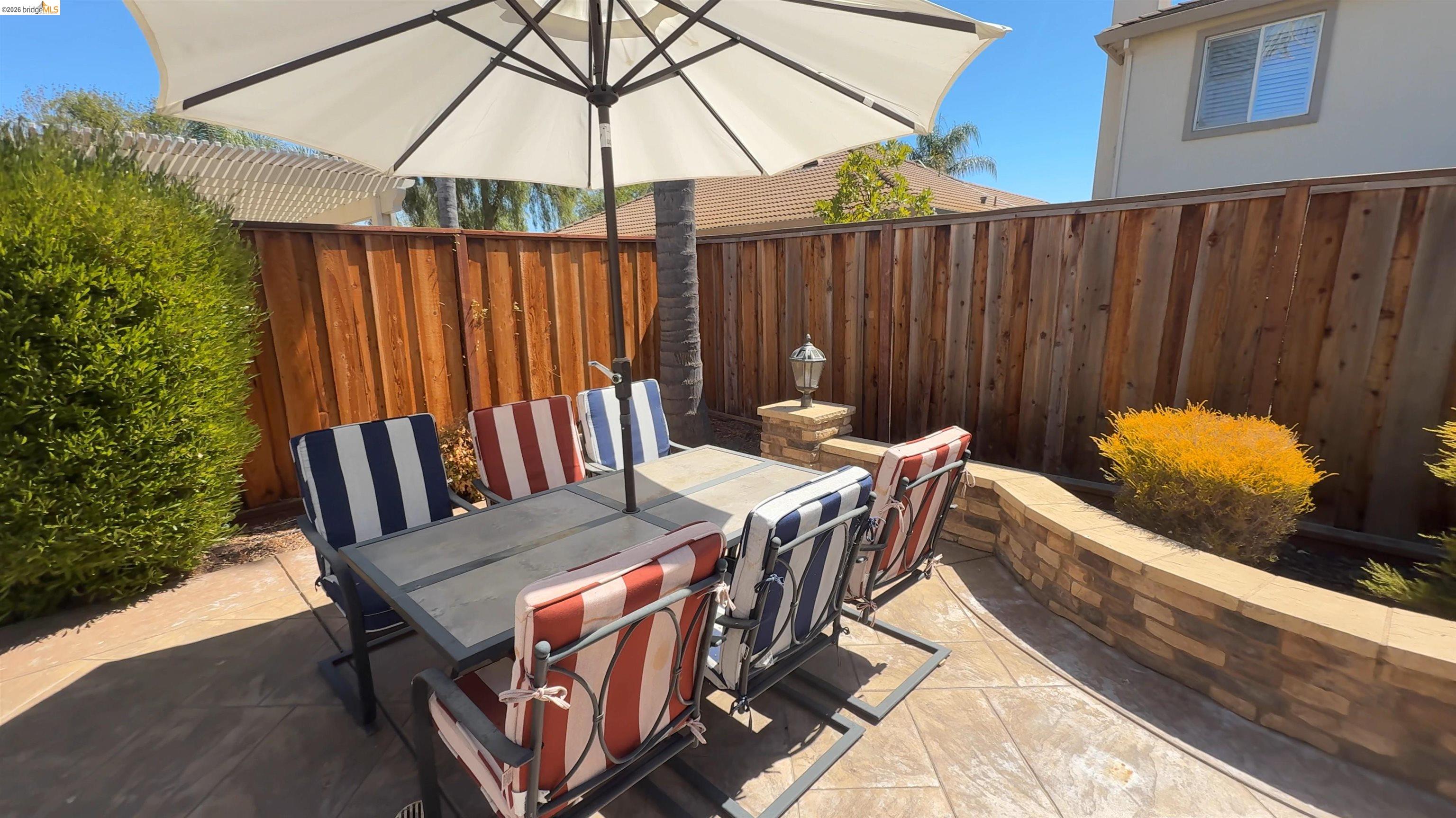 2072 Bridgeport Loop Discovery Bay, CA 94505 - Photo 23 of 26 Fenced backyard featuring outdoor dining area and a patio