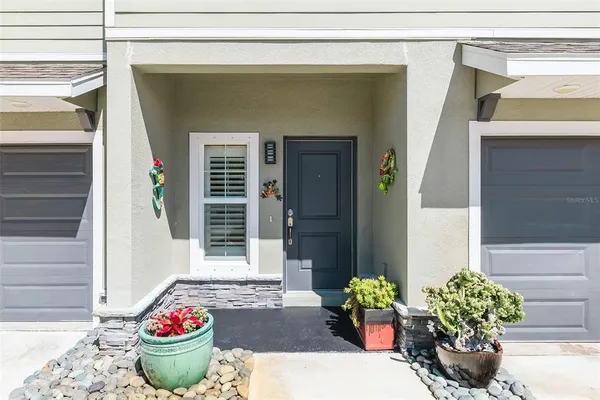 a outdoor space with potted plants