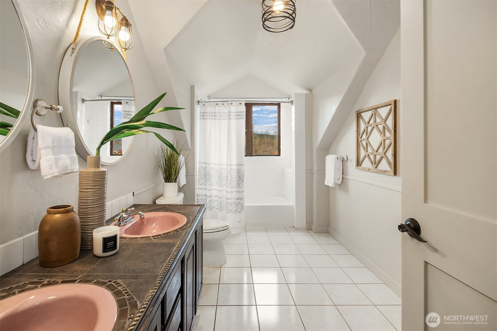 41715 Southeast 101st Street North Bend, WA 98045 - Photo 16 of 38 a bathroom with a granite countertop sink a mirror and shower