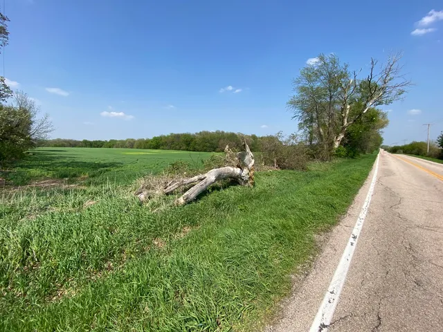 a view of a green field with wooden fence