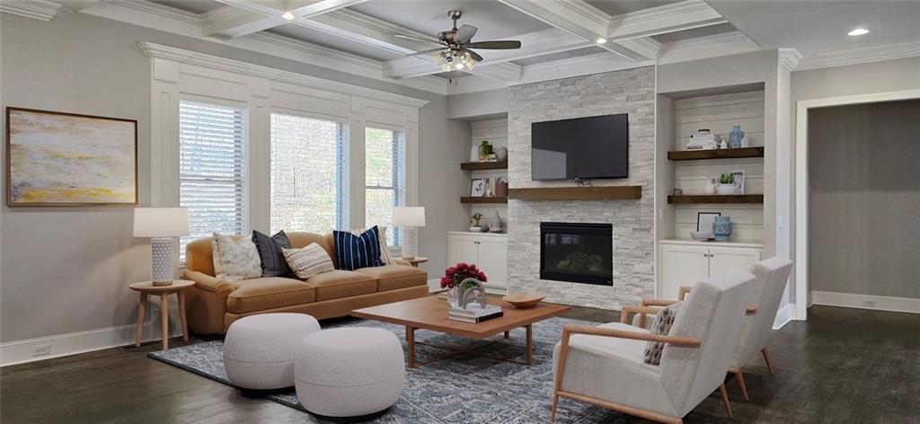5055 Pointer Ridge Flowery Branch, GA 30542 - Photo 3 of 86 a living room with furniture fireplace and flat screen tv