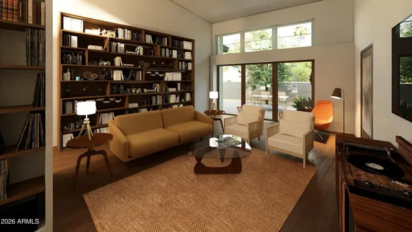 a living room with furniture fireplace and a flat screen tv