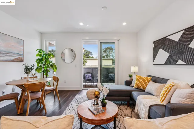 a living room with furniture potted plant and a window