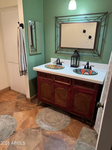 an ocean view with palm trees