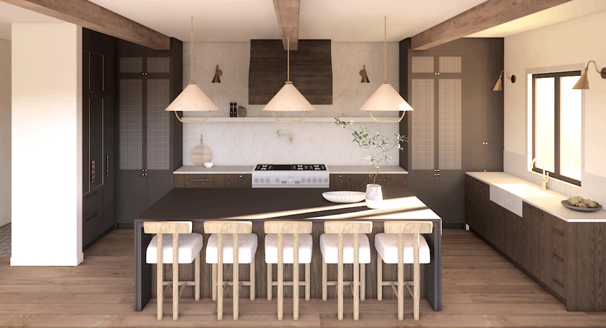 a kitchen with a table and chairs