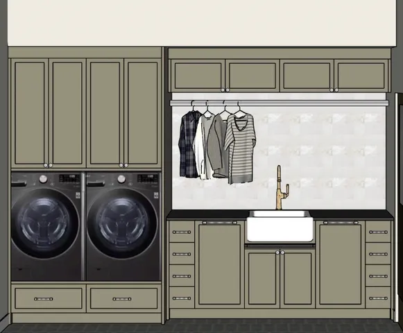 a kitchen with a cabinets and white wall