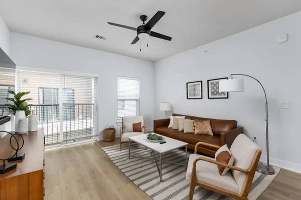 a living room with furniture