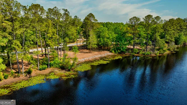 a view of a lake with houses