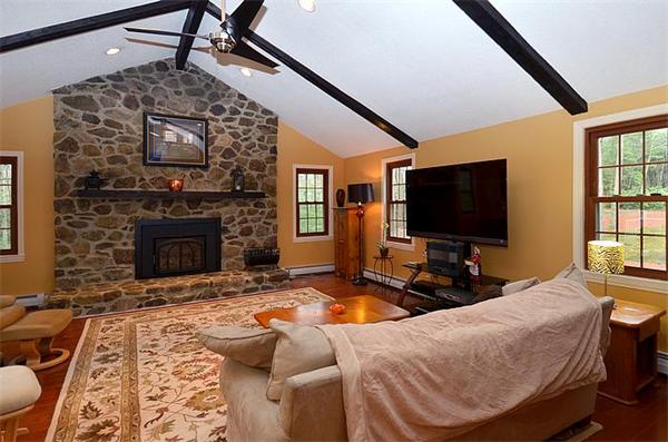 36 Gunnison Road Boxford, MA 01921 - Photo 9 of 24 a living room with fireplace furniture and a flat screen tv