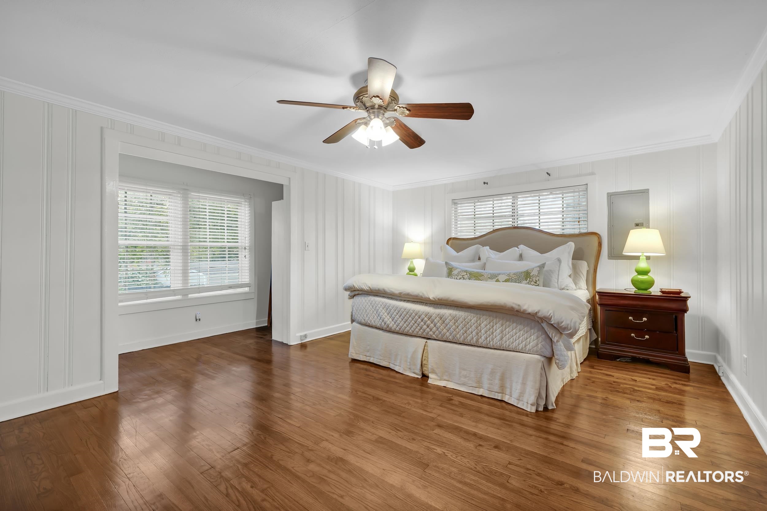 18 York Place Mobile, AL 36608 - Photo 16 of 27 Bedroom featuring crown molding, wood finished floors, and a ceiling fan