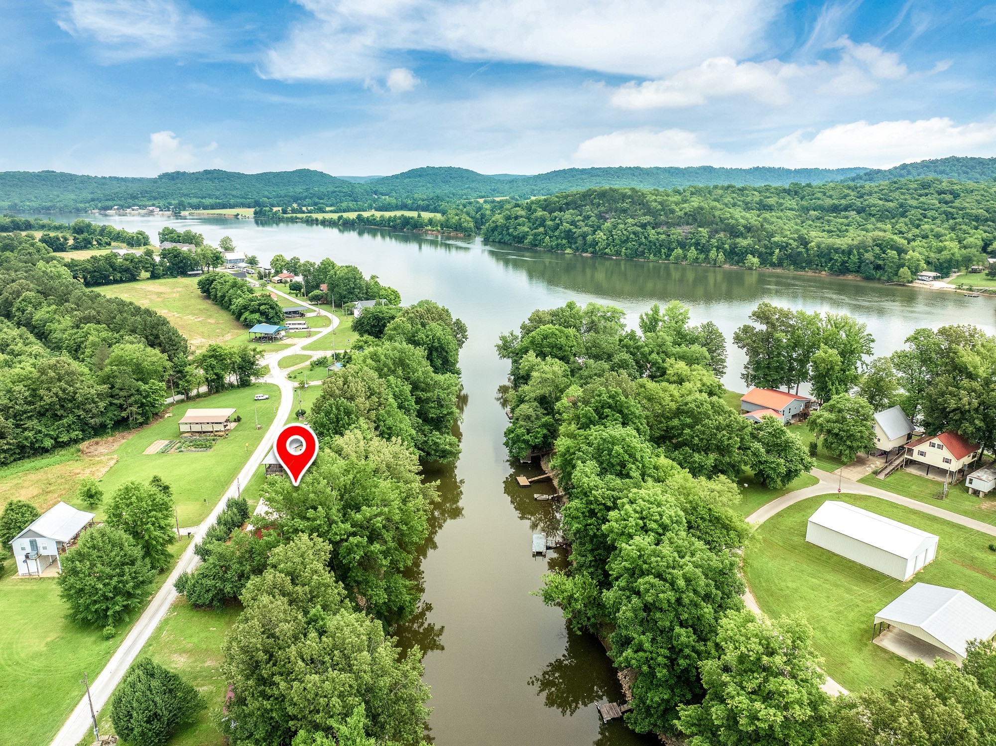 a view of a lake with a city
