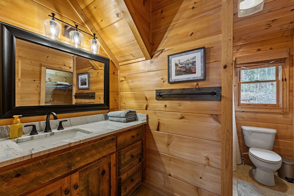 161 Cub Trail Cherry Log, GA 30522 - Photo 23 of 57 a bathroom with a granite countertop toilet sink and mirror