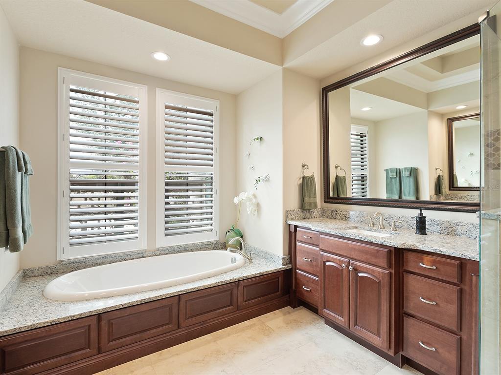 11708 Rive Isle Run Parrish, FL 34219 - Photo 31 of 65 a spacious bathroom with a granite countertop tub sink and mirror
