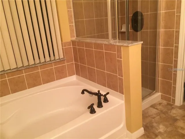 a bathroom with a bathtub