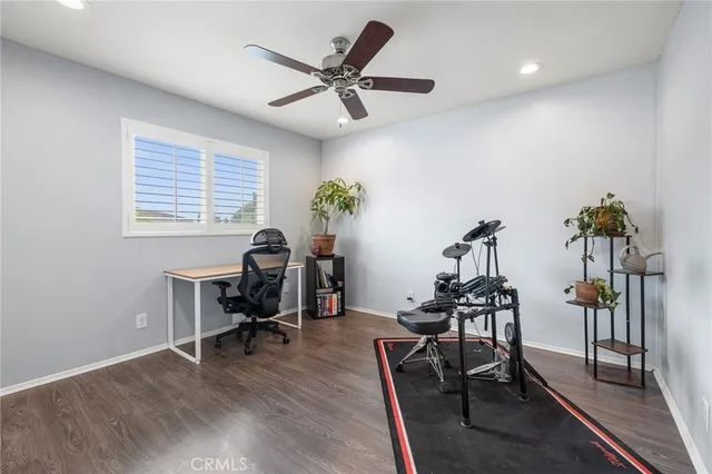 a workspace with wooden floor