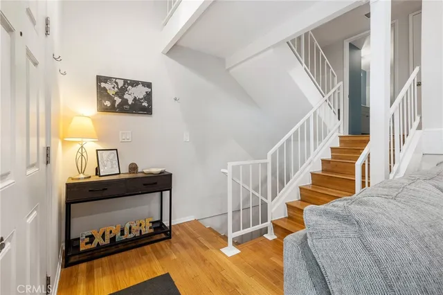 a view of staircase with white walls