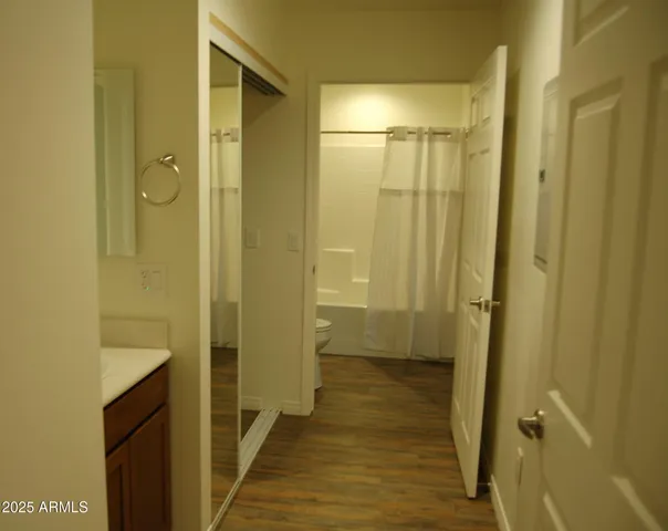 a bathroom with a shower and a sink