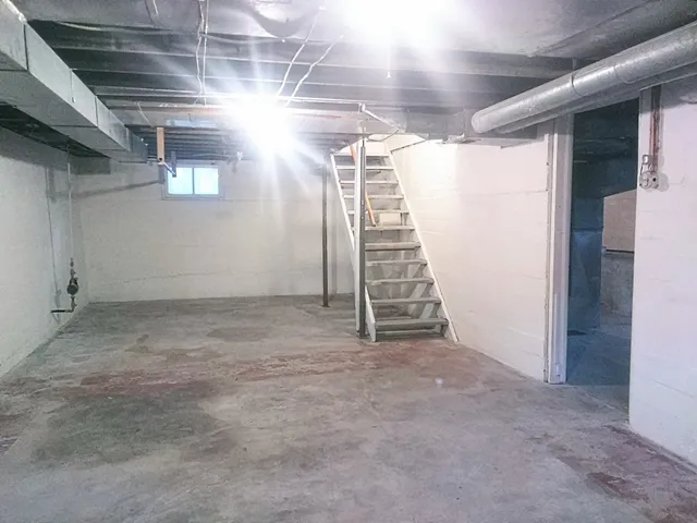 a view of a room with stairs