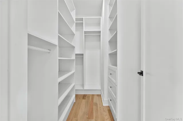 a view of walk in closet with empty racks