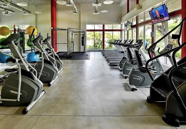 a view of a room with gym equipment