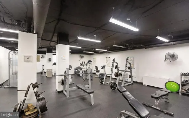 a view of a room with gym equipment