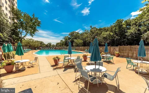 a view of a swimming pool with a yard