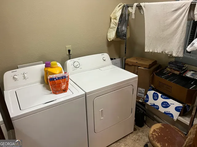 a view of a park with large trees