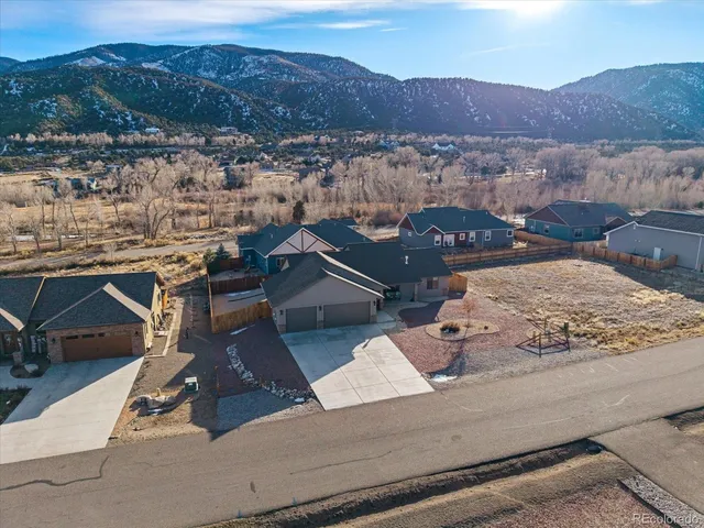 a view of a terrace with a mountain