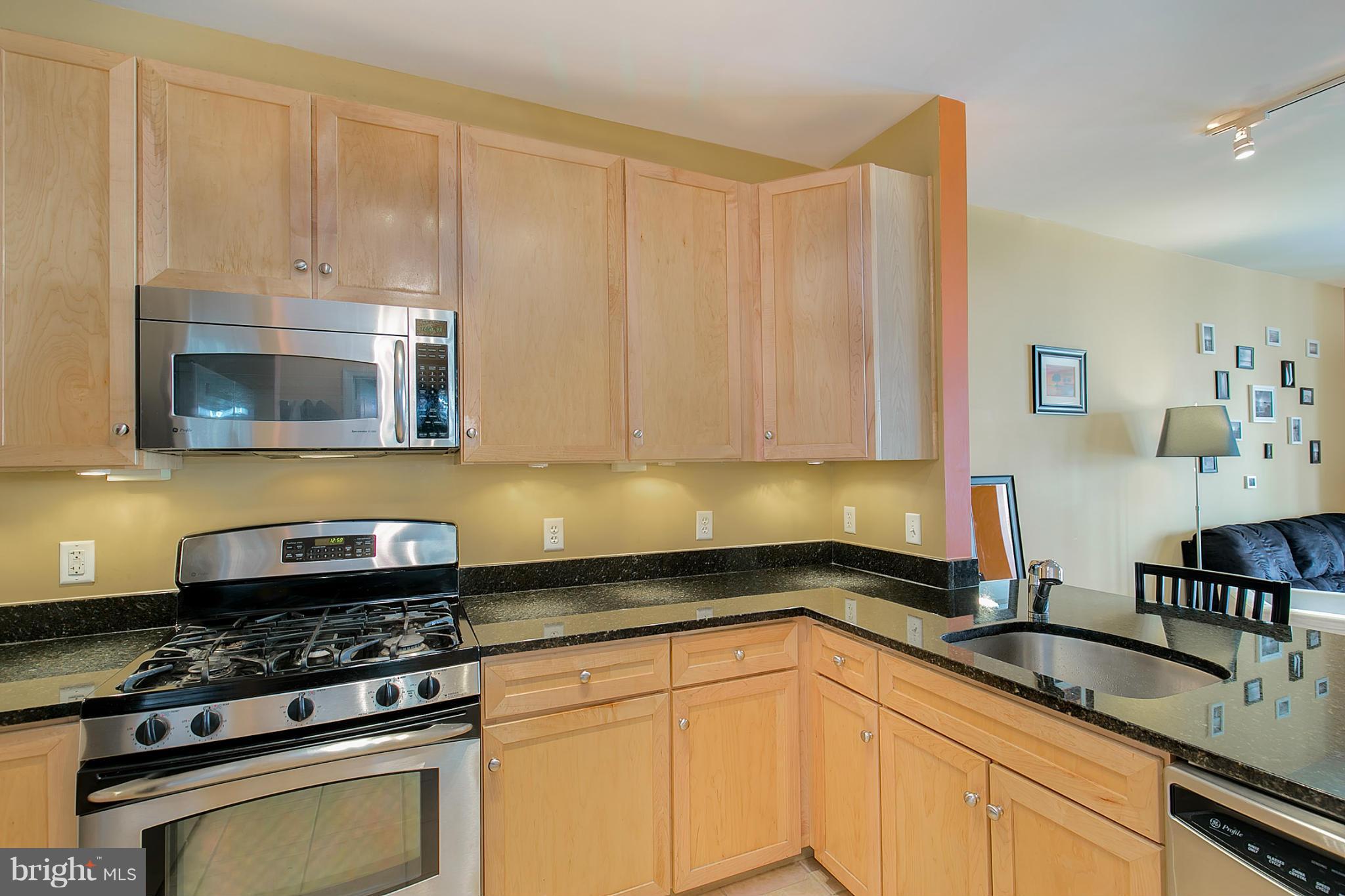 8045 Newell Street, Unit 513 Silver Spring, MD 20910 - Photo 6 of 21 a kitchen with granite countertop a sink a stove and cabinets