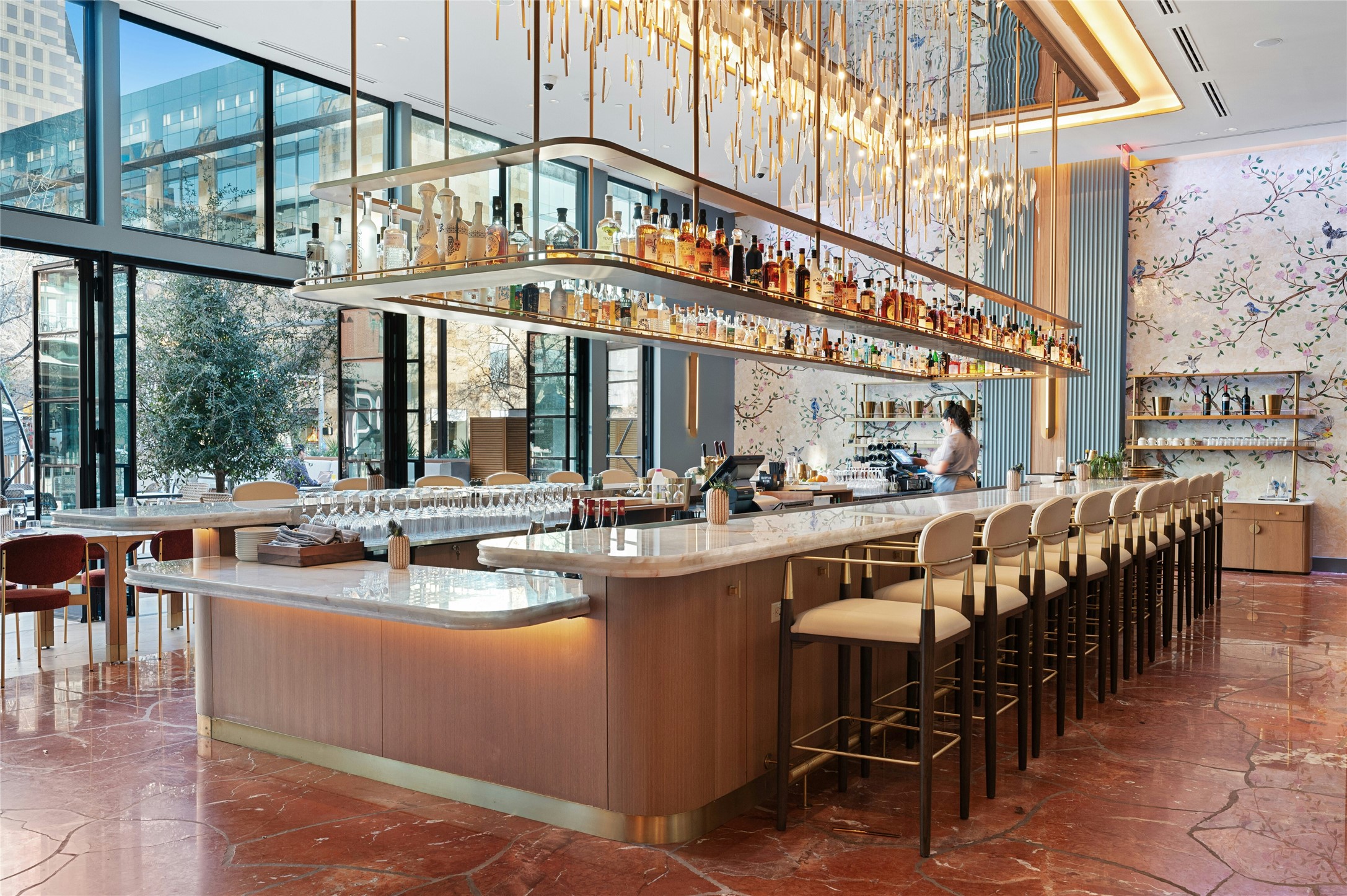 210 Lavaca Street, Unit 3601 Austin, TX 78701 - Photo 30 of 36 a dining hall with stainless steel appliances granite countertop a dining table and chairs with wooden floor