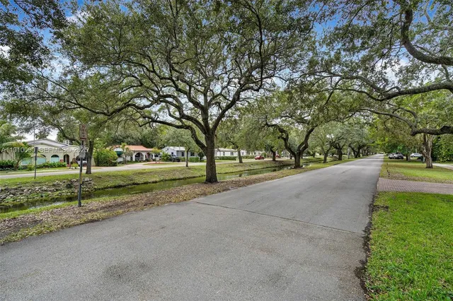 a view of street with large trees