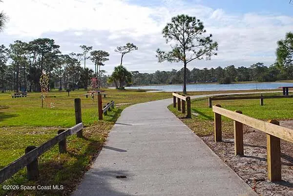 a view of a wooden bridge