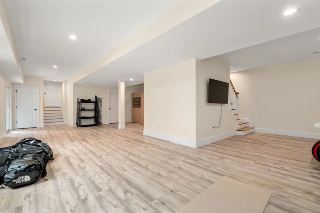 a view of a livingroom with furniture and storage